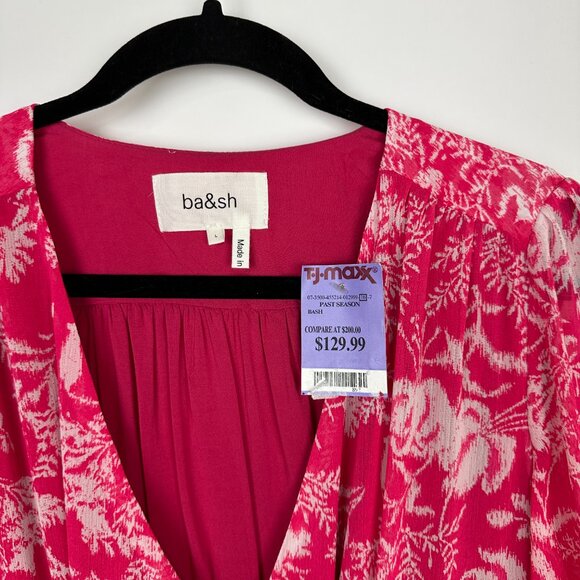 NWT ba&sh Ulia Wrap Summer Mini Dress Rose Pink Print Size 8 Large - Picture 8 of 13